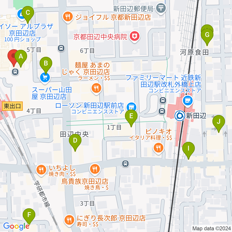 JEUGIAミュージックセンター アル・プラザ京田辺周辺のカフェ一覧地図