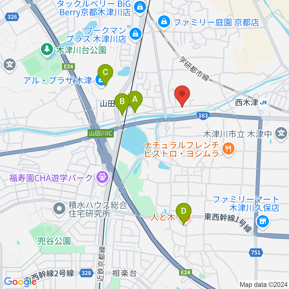 JEUGIA 木津センター周辺のカフェ一覧地図