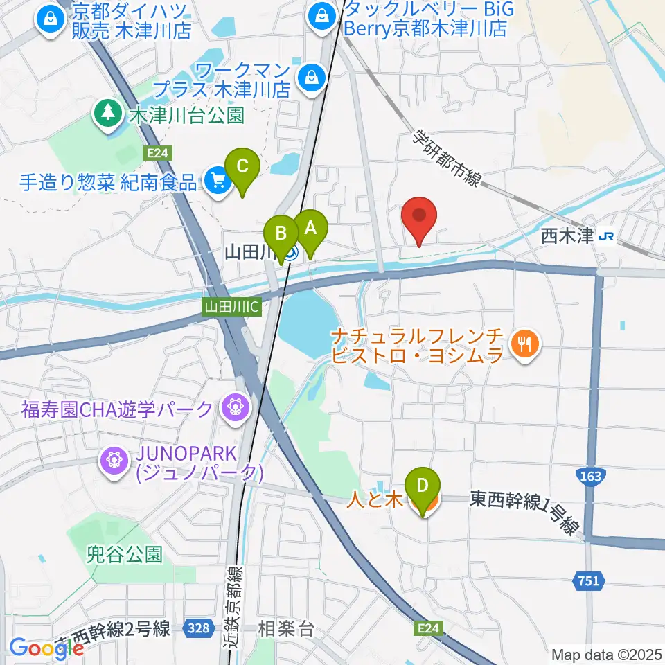 JEUGIA 木津センター周辺のカフェ一覧地図