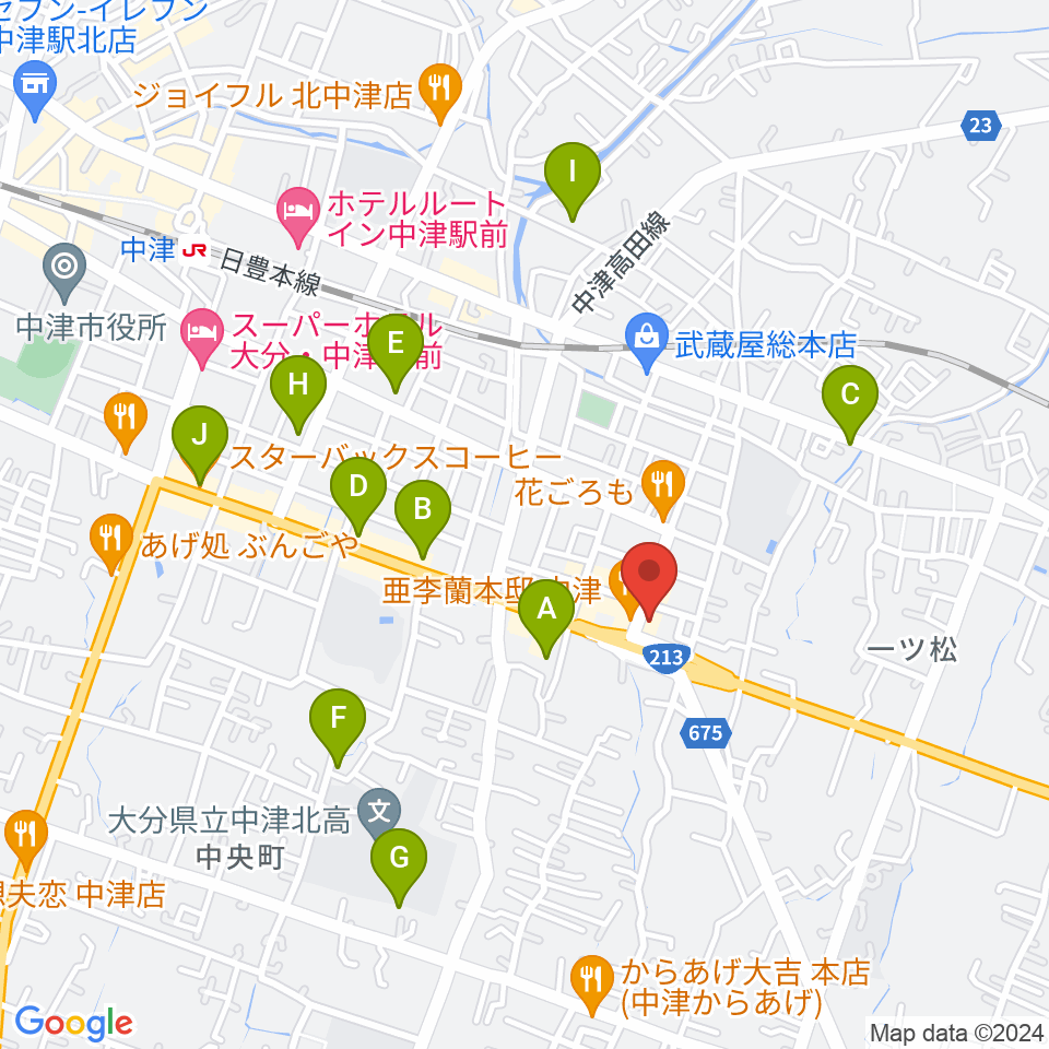 ミュージックストアナガト中津店周辺のカフェ一覧地図