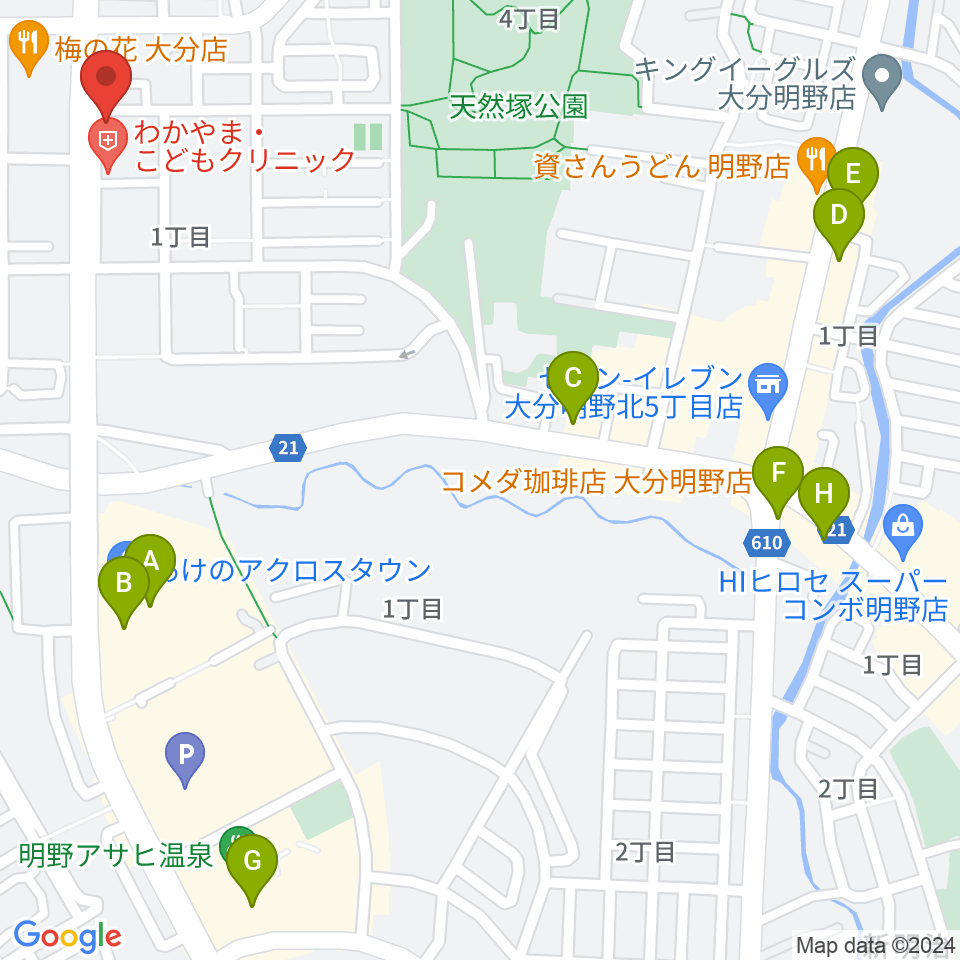 ミュージックストアナガト明野センター周辺のカフェ一覧地図