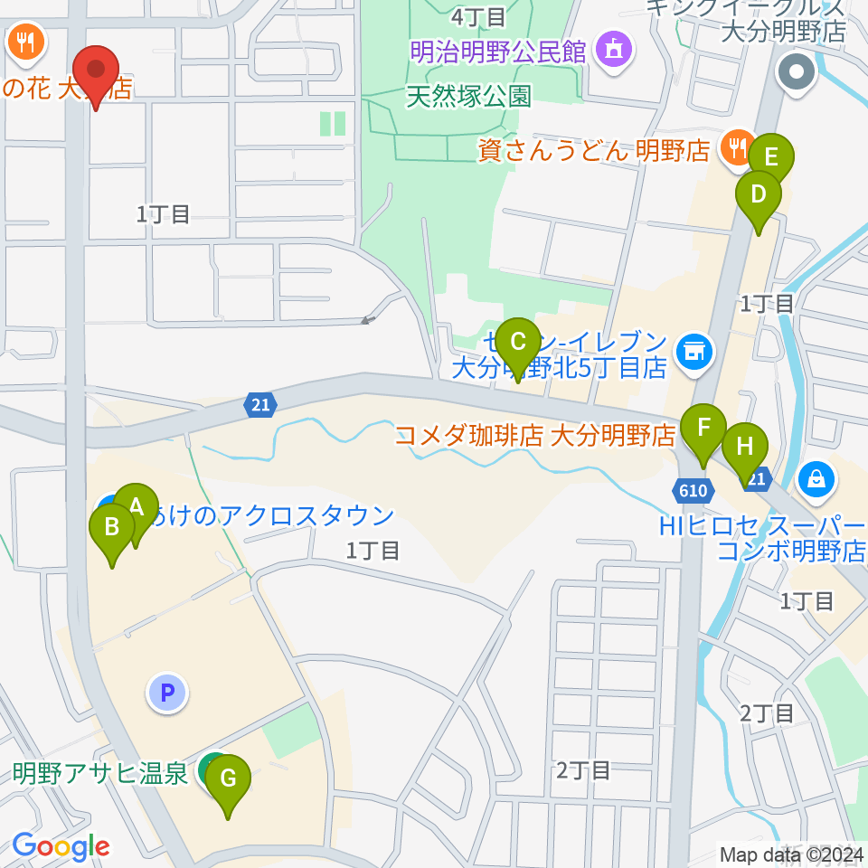 ミュージックストアナガト明野センター周辺のカフェ一覧地図