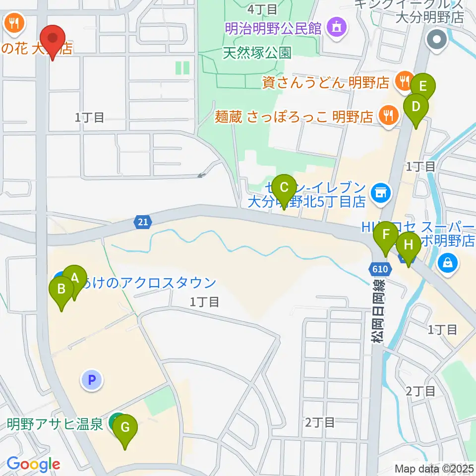 ミュージックストアナガト明野センター周辺のカフェ一覧地図