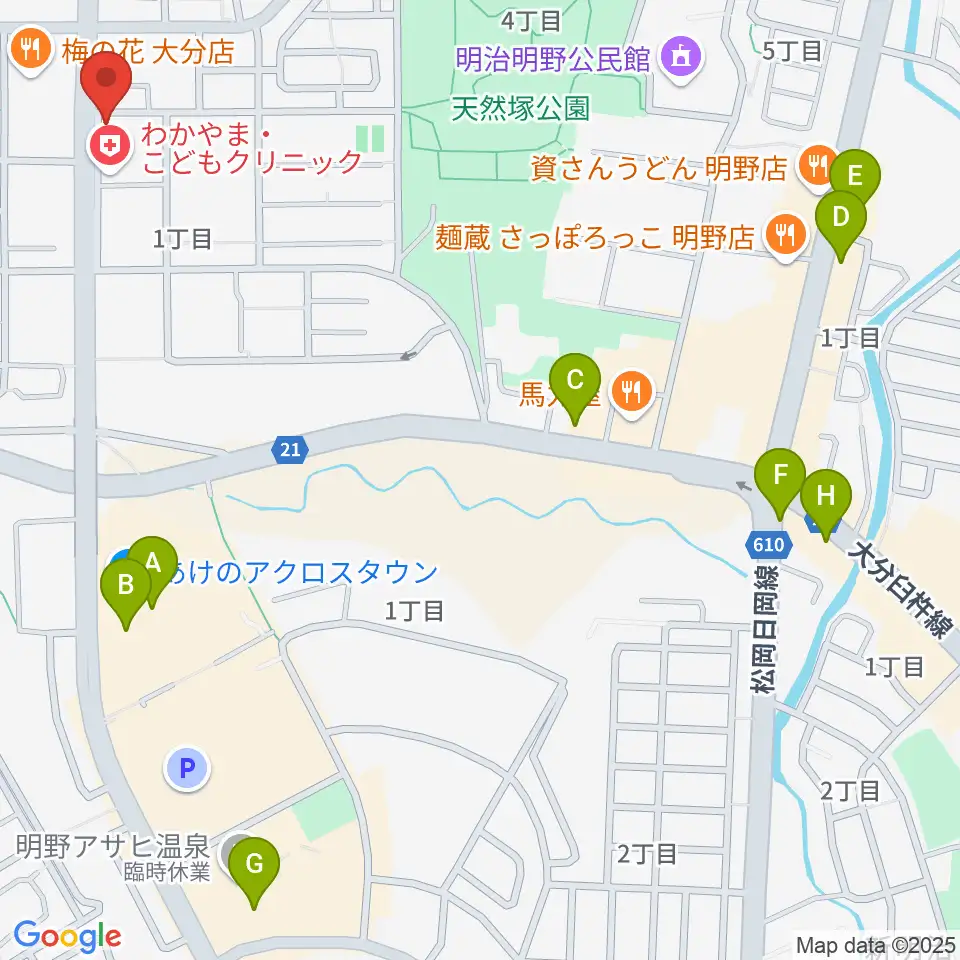 ミュージックストアナガト明野センター周辺のカフェ一覧地図