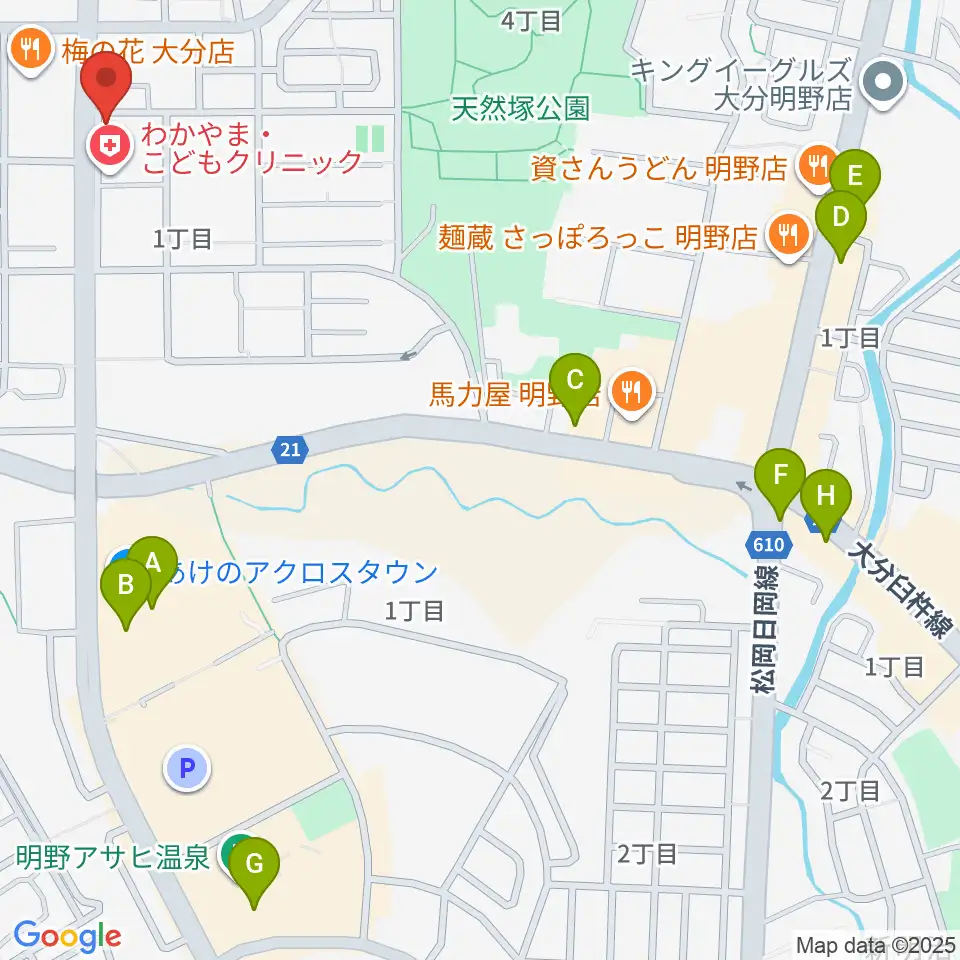 ミュージックストアナガト明野センター周辺のカフェ一覧地図