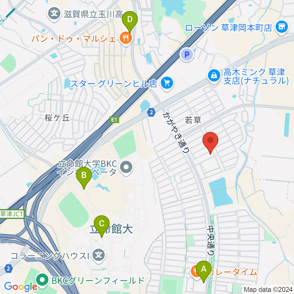 JEUGIA 若草教室周辺のカフェ一覧地図