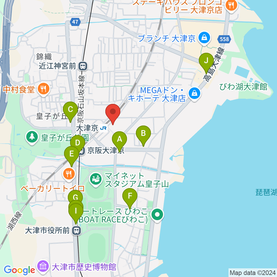 JEUGIAミュージックセンター大津京周辺のカフェ一覧地図