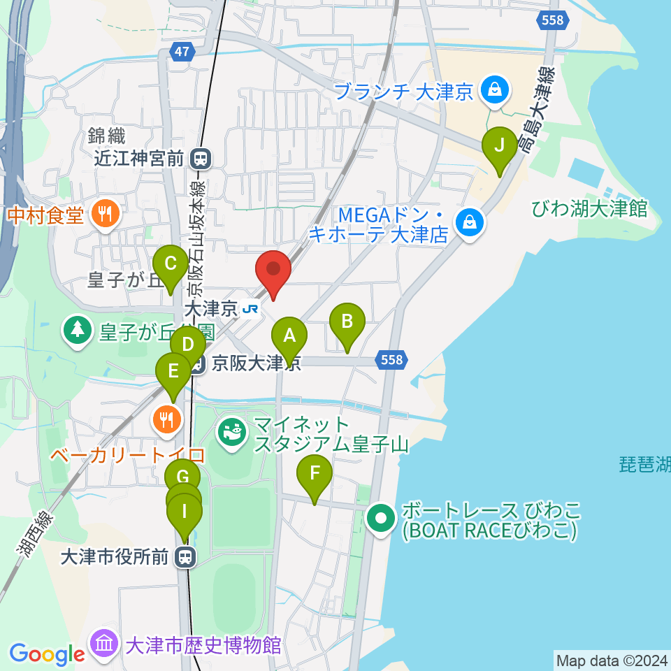 JEUGIAミュージックセンター大津京周辺のカフェ一覧地図