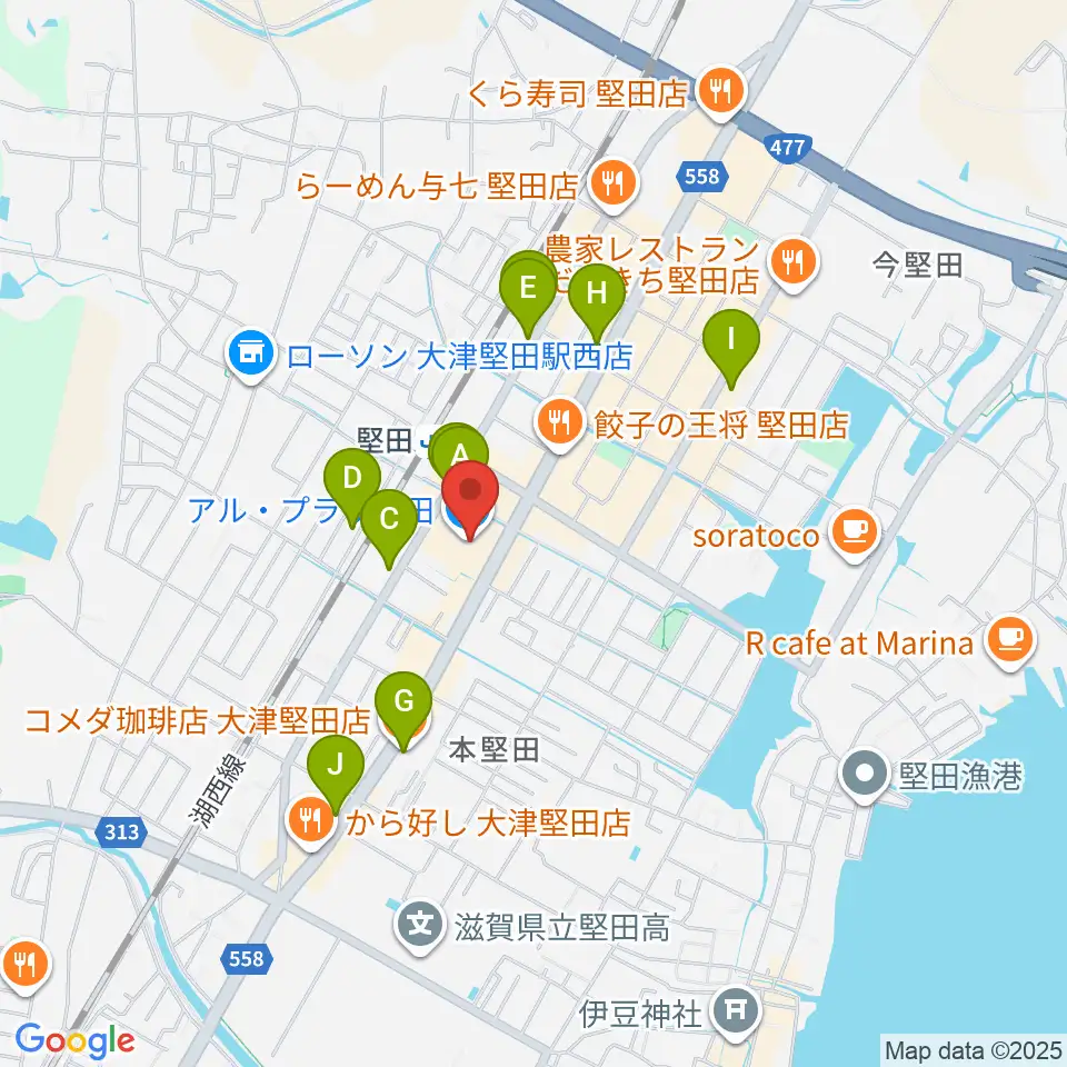 JEUGIA アル・プラザ堅田センター周辺のカフェ一覧地図