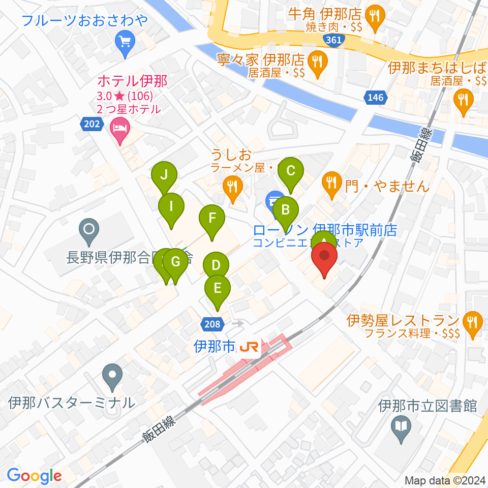 伊那グラムハウス周辺のカフェ一覧地図