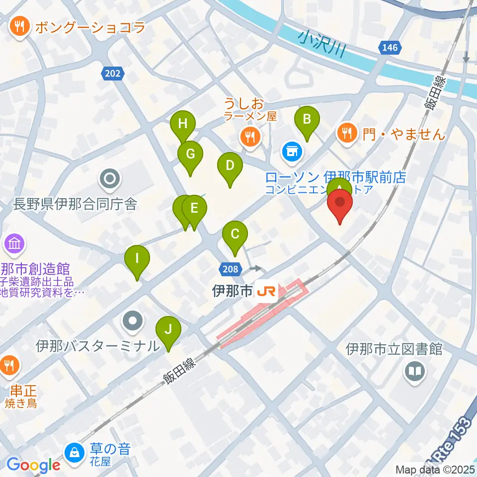 伊那グラムハウス周辺のカフェ一覧地図