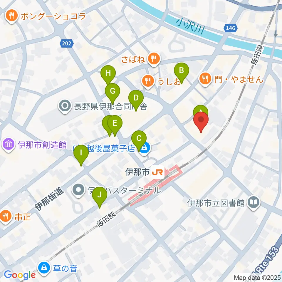 伊那グラムハウス周辺のカフェ一覧地図