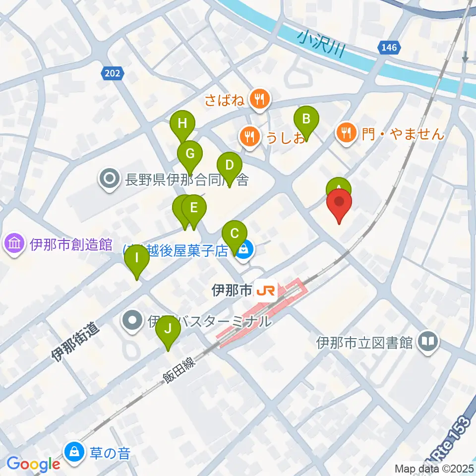伊那グラムハウス周辺のカフェ一覧地図