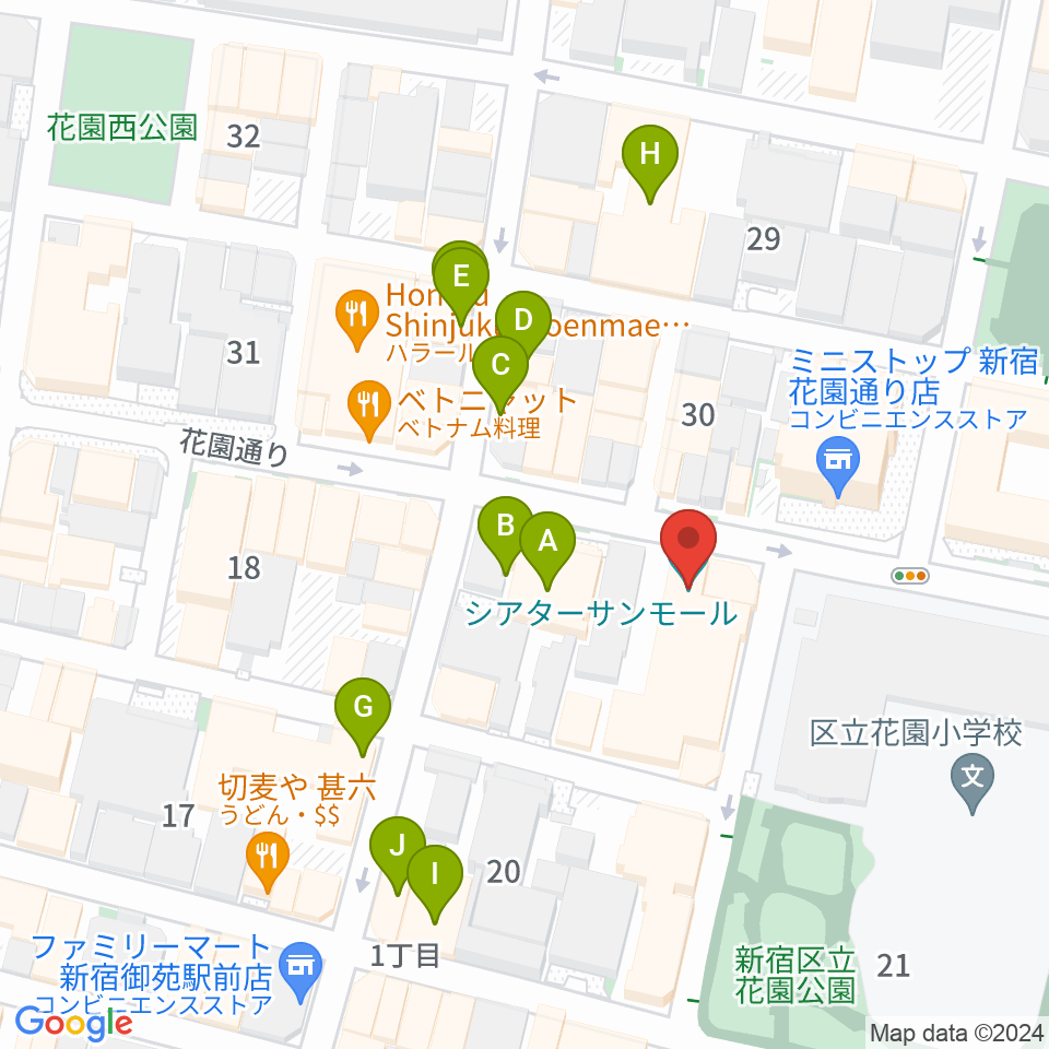 新宿シアターサンモール周辺のカフェ一覧地図