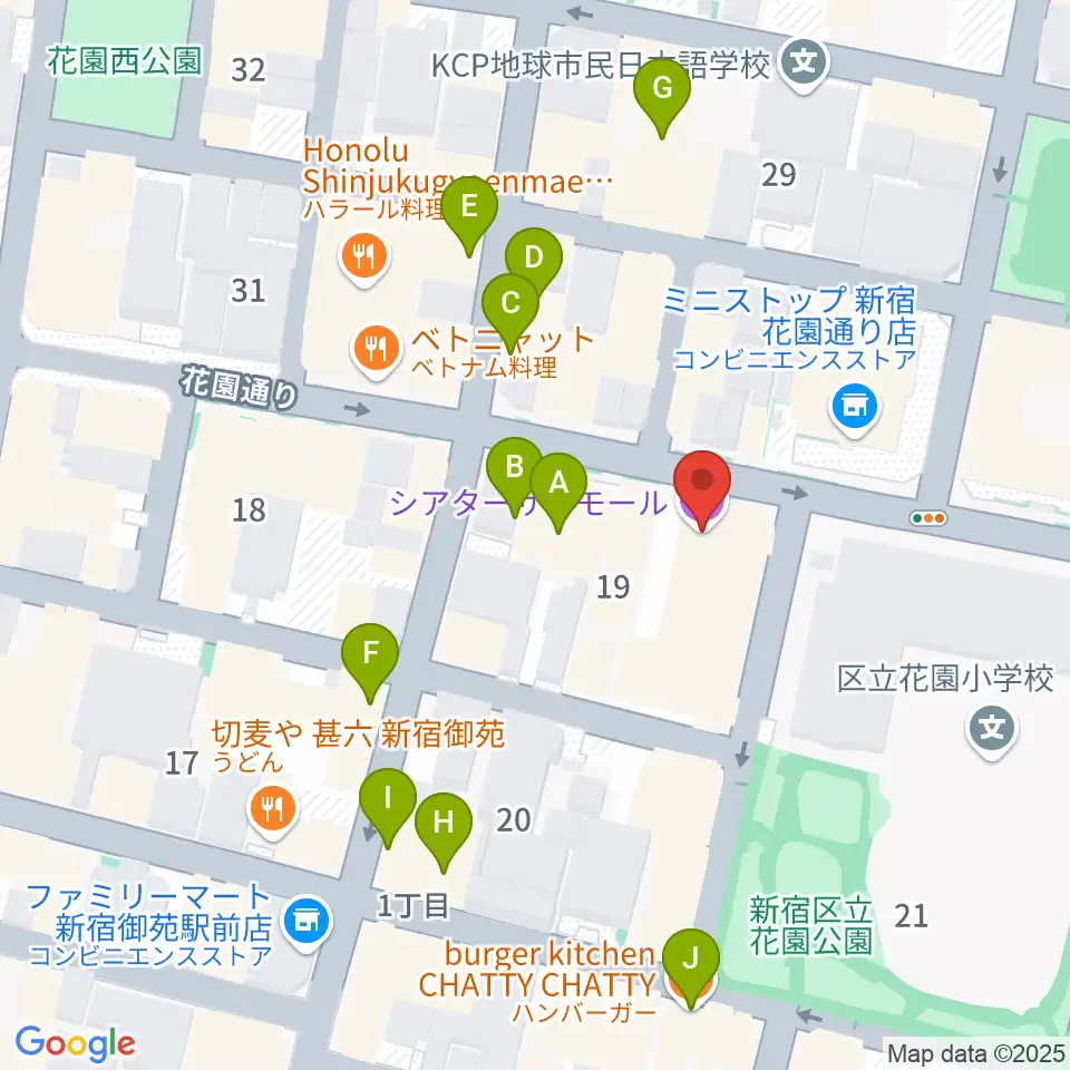 新宿シアターサンモール周辺のカフェ一覧地図
