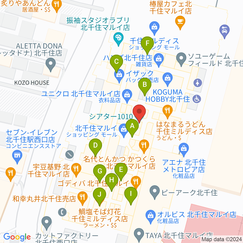 北千住シアター1010周辺のカフェ一覧地図