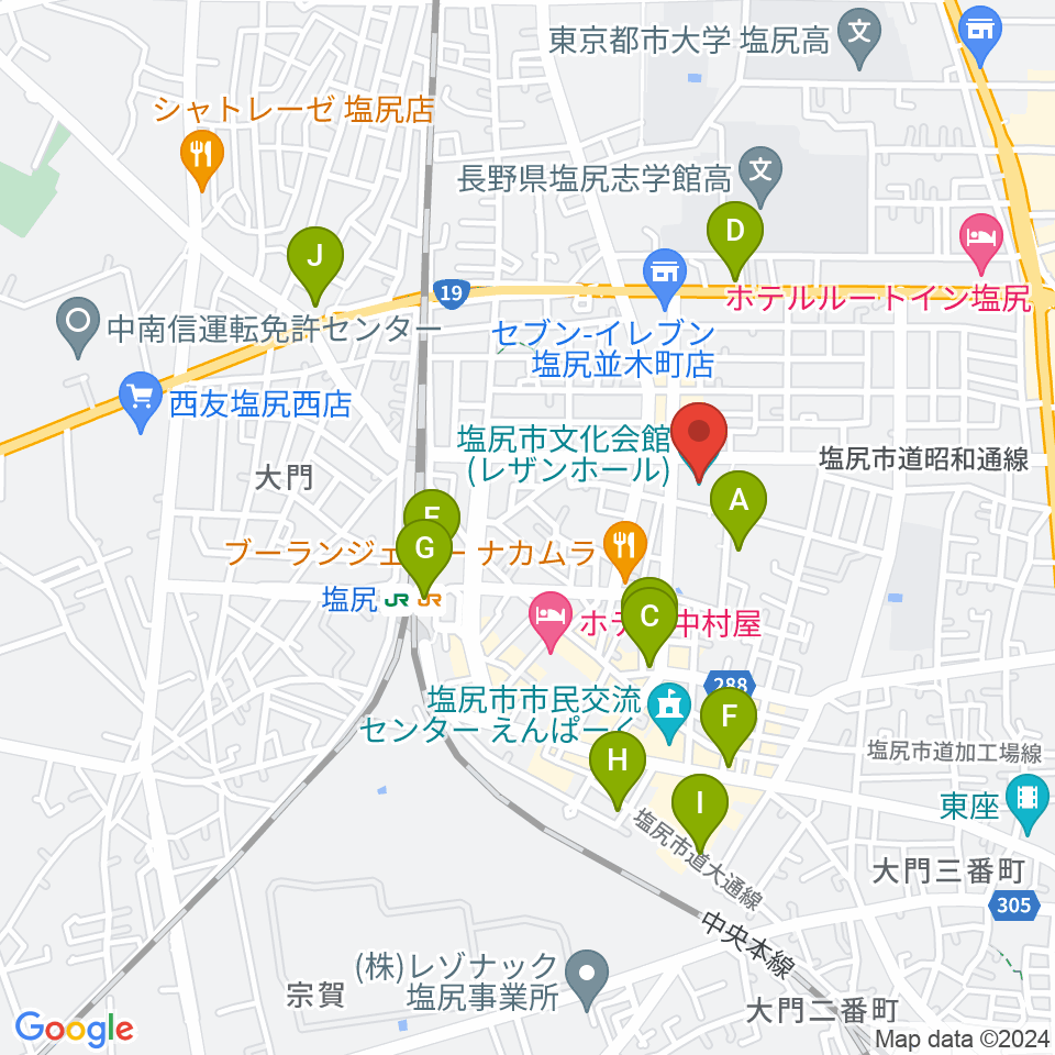 塩尻市文化会館レザンホール周辺のカフェ一覧地図
