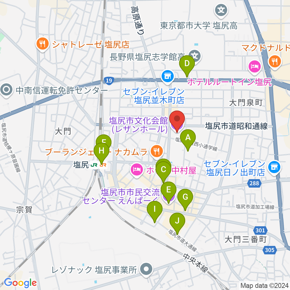 塩尻市文化会館レザンホール周辺のカフェ一覧地図