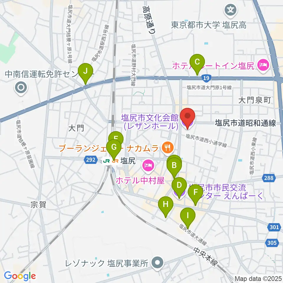 塩尻市文化会館レザンホール周辺のカフェ一覧地図