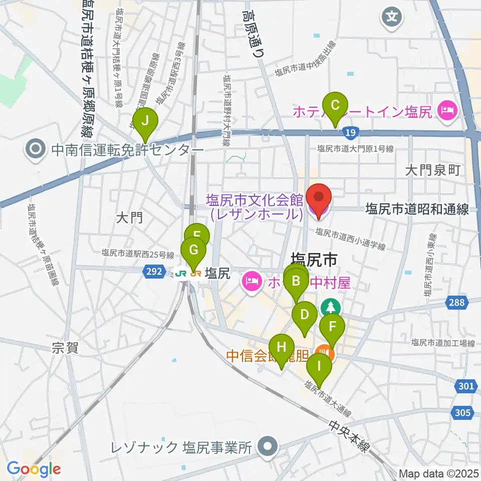 塩尻市文化会館レザンホール周辺のカフェ一覧地図