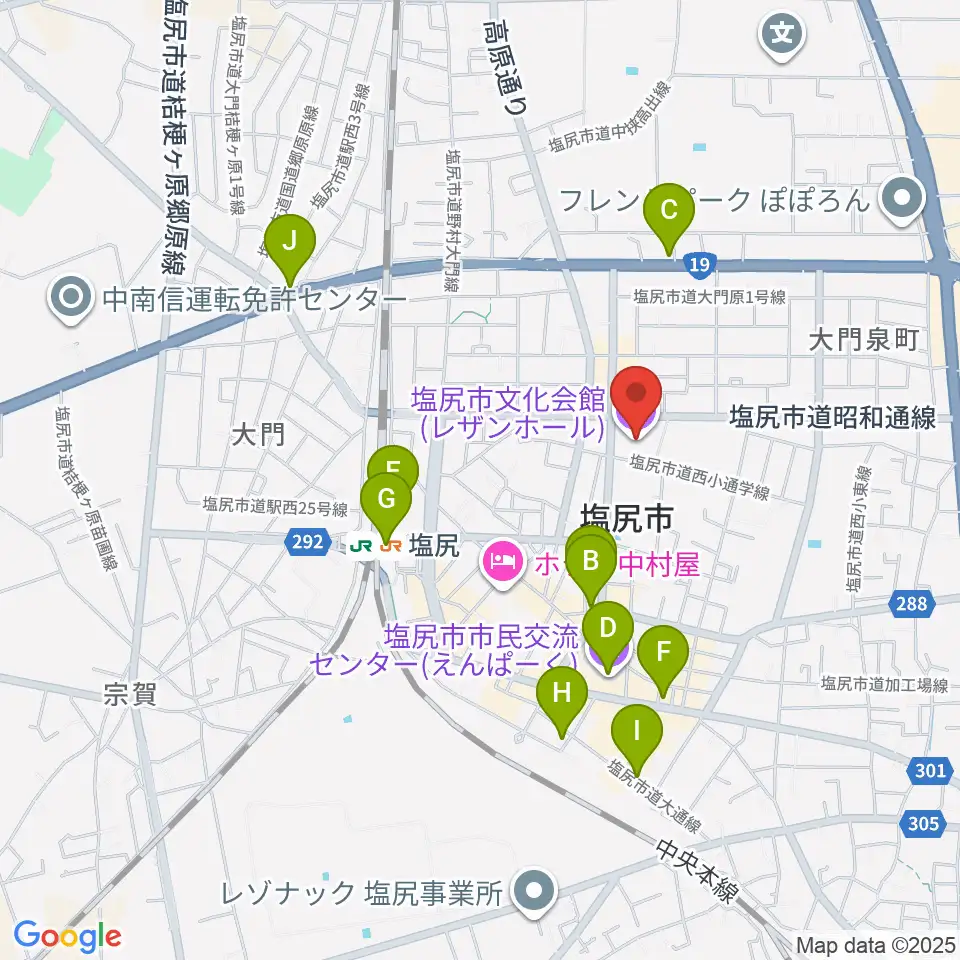 塩尻市文化会館レザンホール周辺のカフェ一覧地図