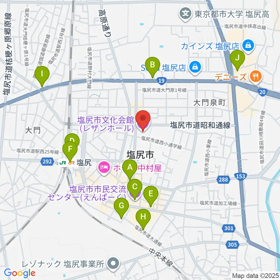 塩尻市文化会館レザンホール周辺のカフェ一覧地図