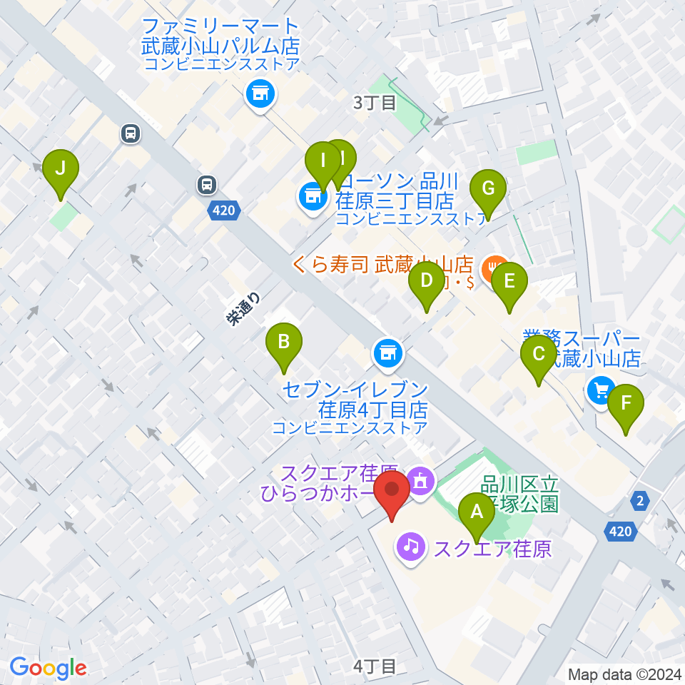 スクエア荏原 ひらつかホール周辺のカフェ一覧地図