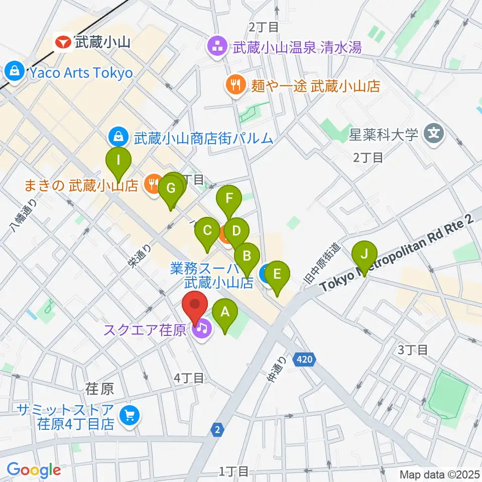 スクエア荏原 ひらつかホール周辺のカフェ一覧地図