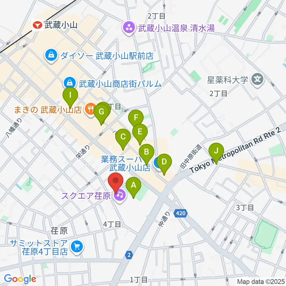 スクエア荏原 ひらつかホール周辺のカフェ一覧地図