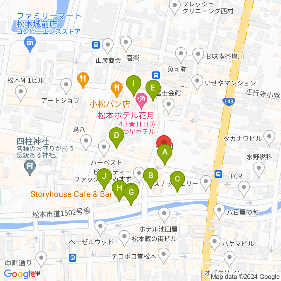 上土劇場周辺のカフェ一覧地図