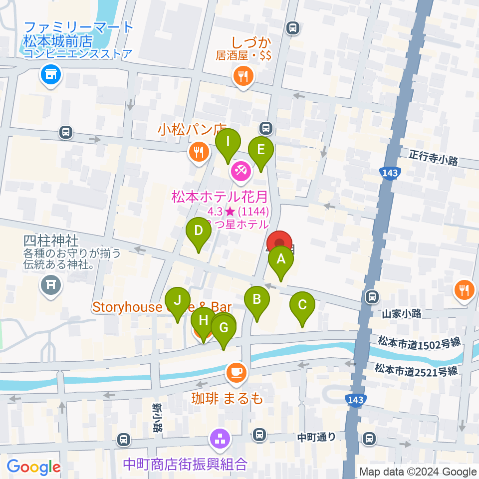 上土劇場周辺のカフェ一覧地図