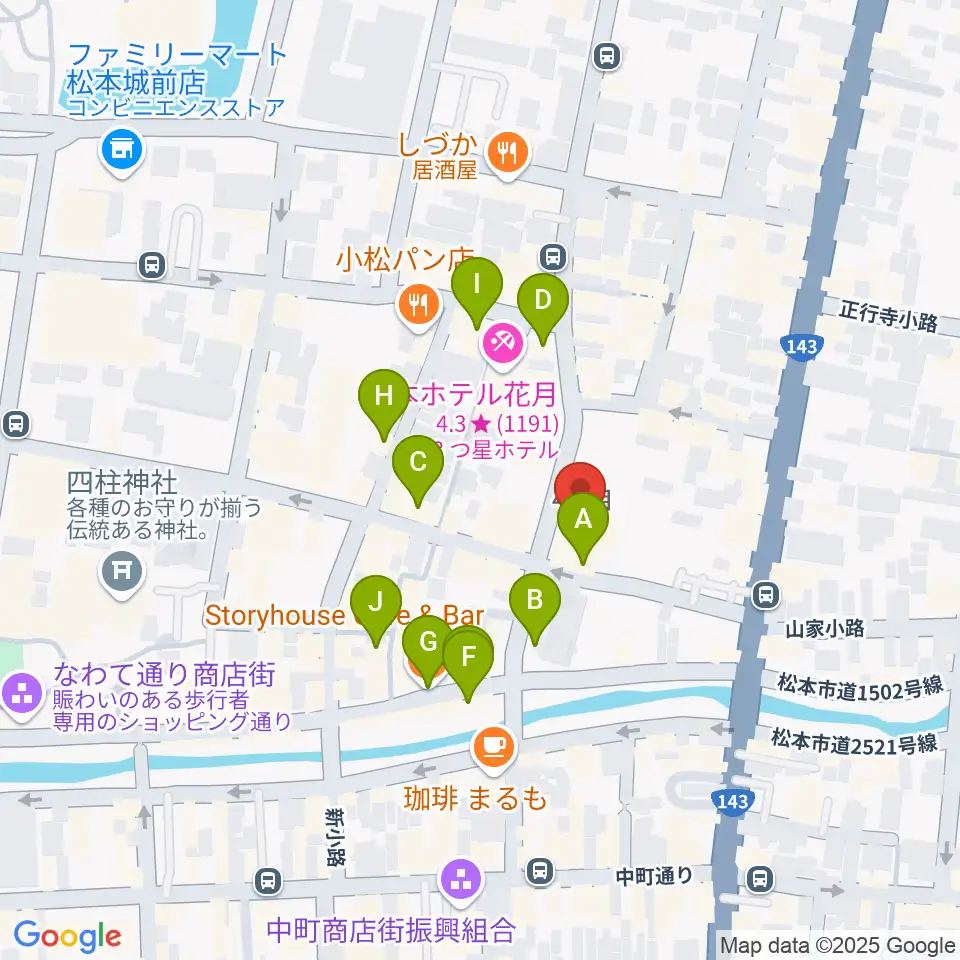 上土劇場周辺のカフェ一覧地図