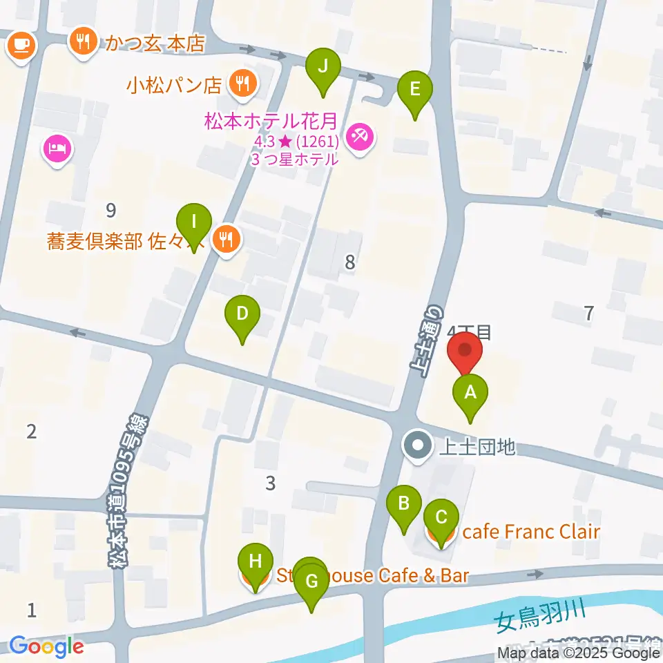 上土劇場周辺のカフェ一覧地図