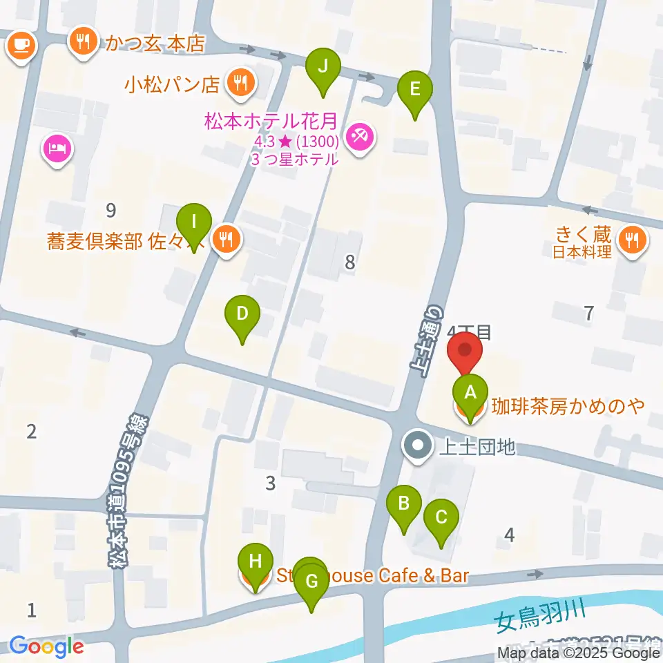 上土劇場周辺のカフェ一覧地図