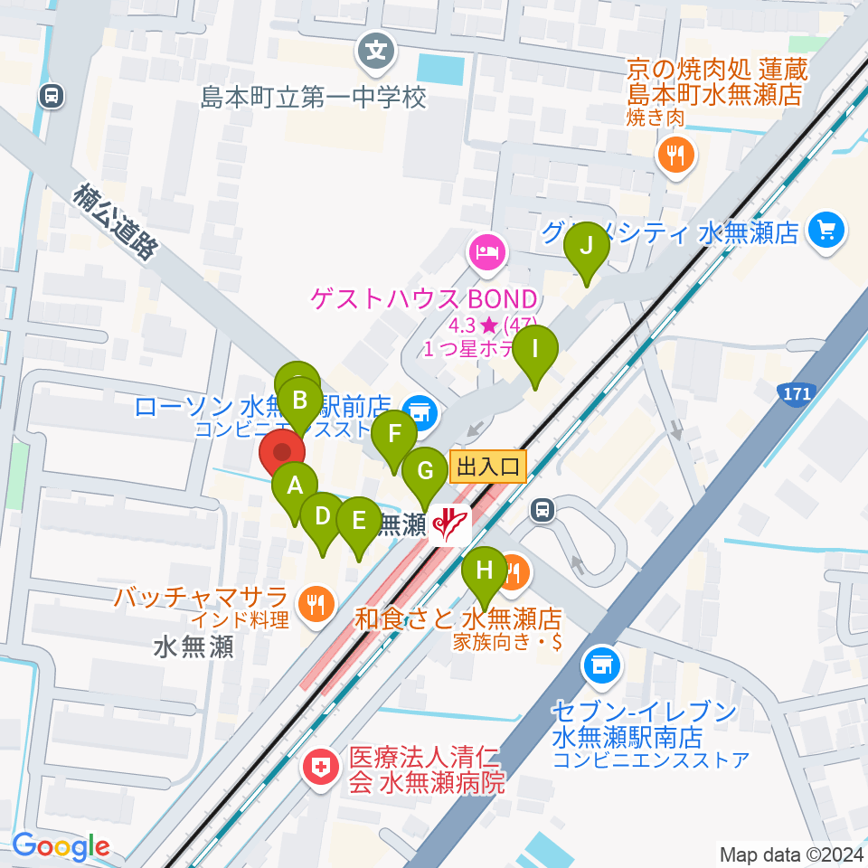 JEUGIA 島本センター周辺のカフェ一覧地図