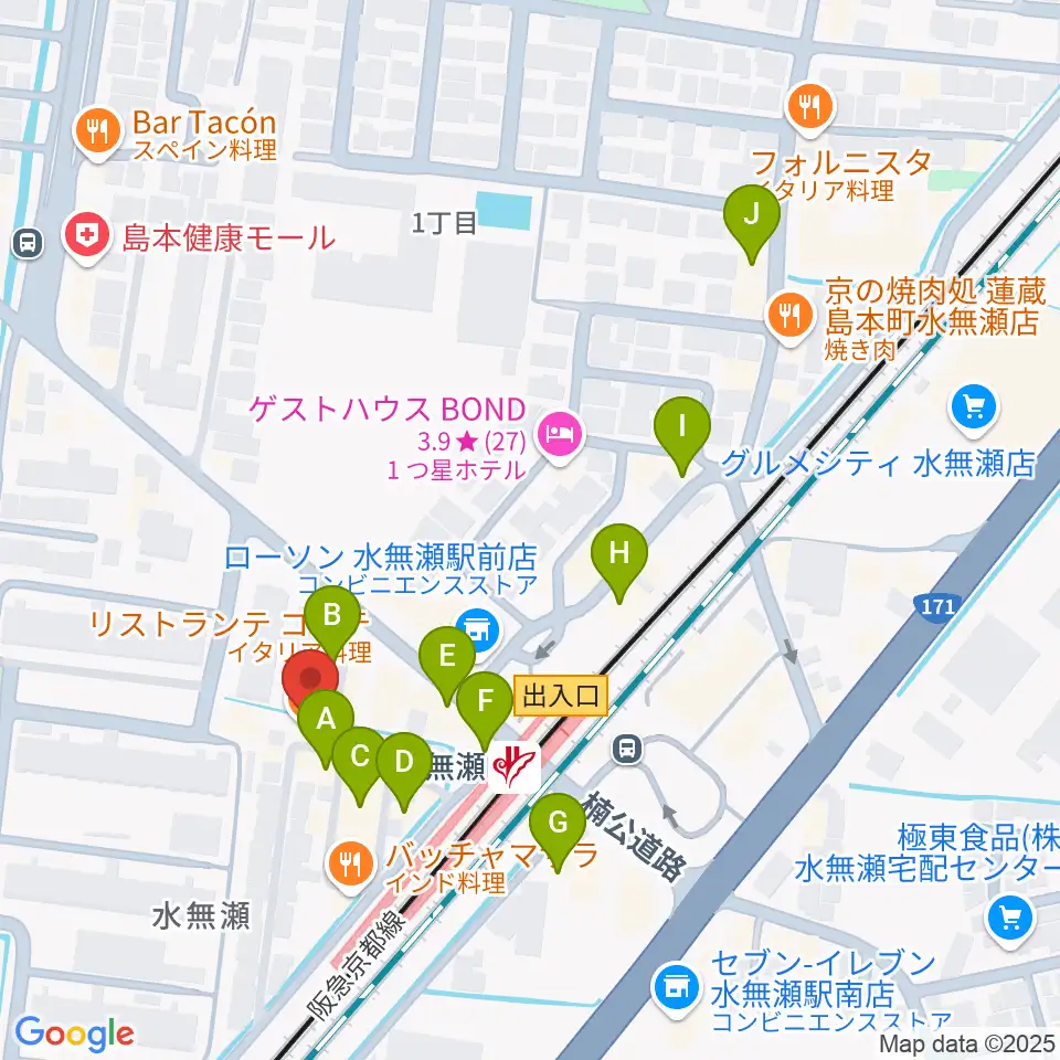JEUGIA 島本センター周辺のカフェ一覧地図