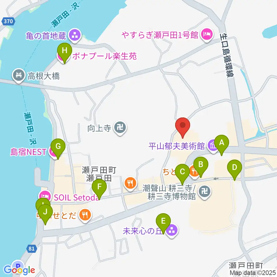 尾道市瀬戸田市民会館周辺のカフェ一覧地図