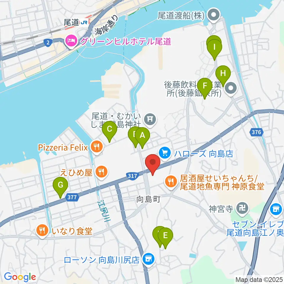 尾道市民センターむかいしま文化ホール周辺のカフェ一覧地図