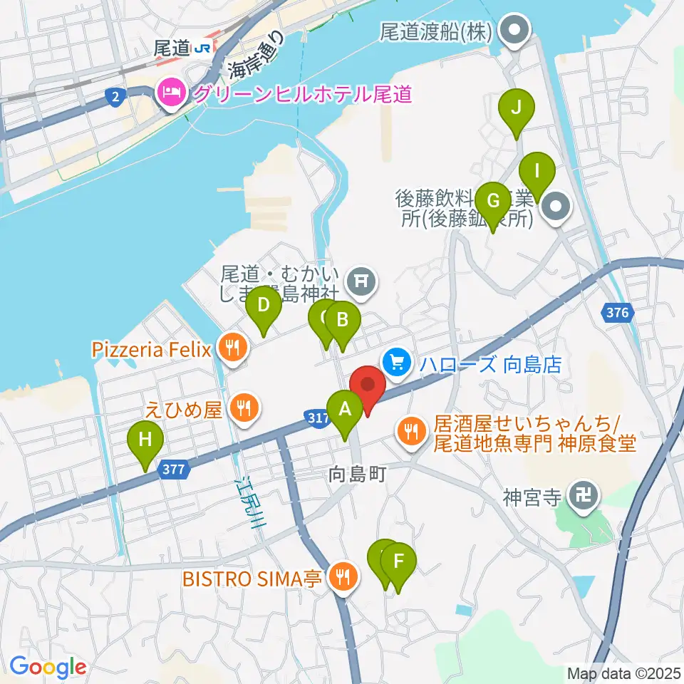 尾道市民センターむかいしま文化ホール周辺のカフェ一覧地図
