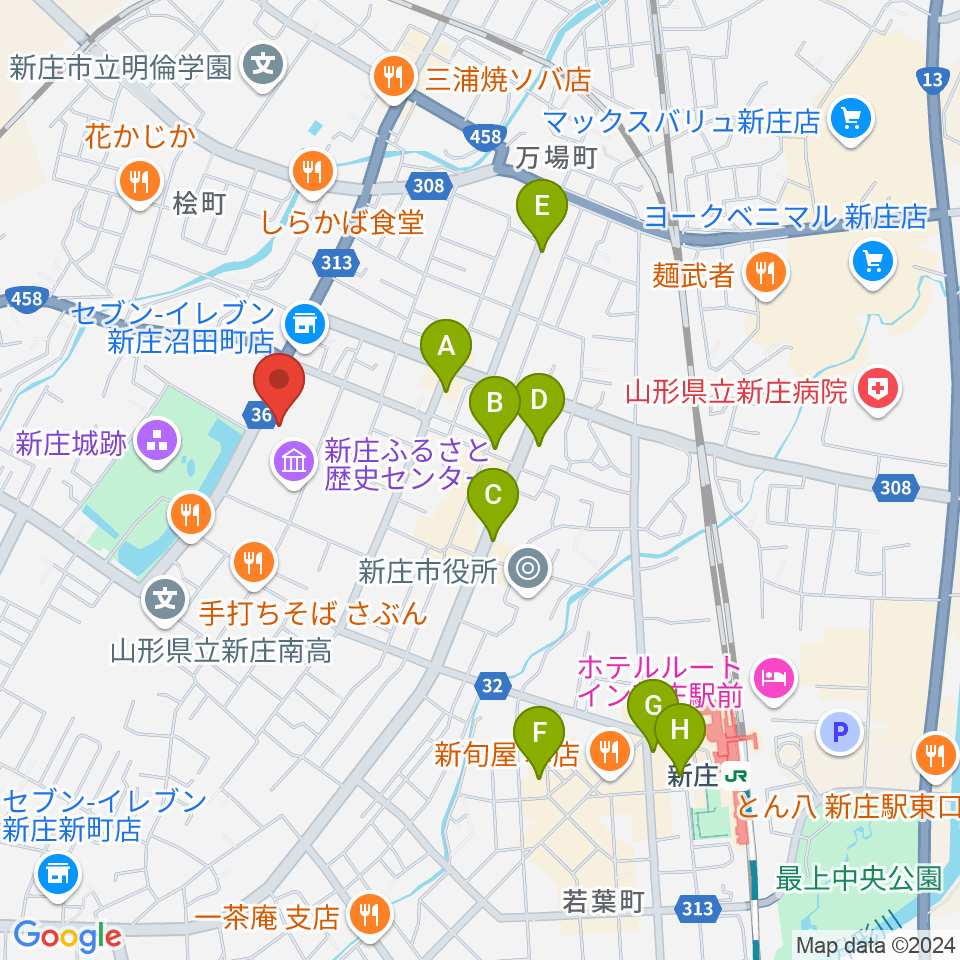 新庄市民文化会館周辺のカフェ一覧地図