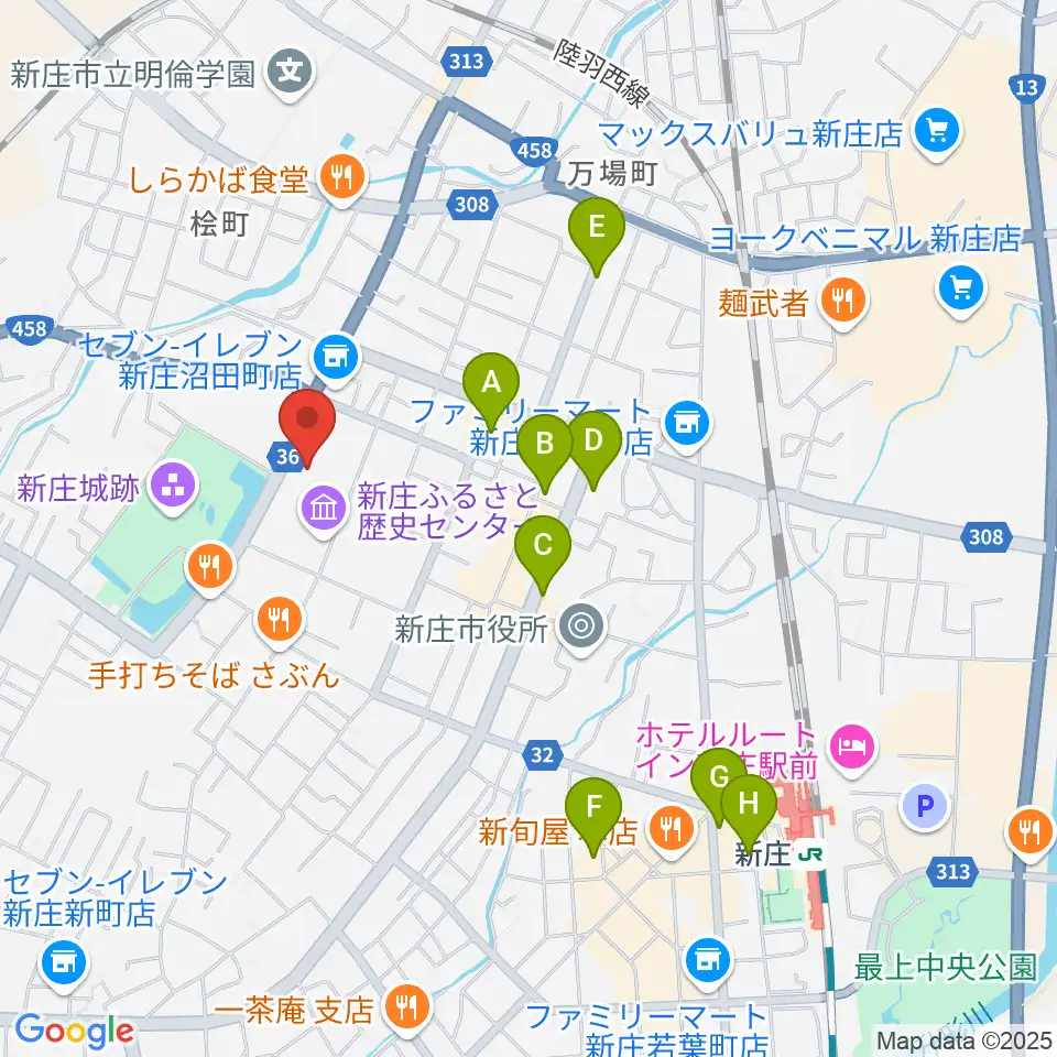 新庄市民文化会館周辺のカフェ一覧地図