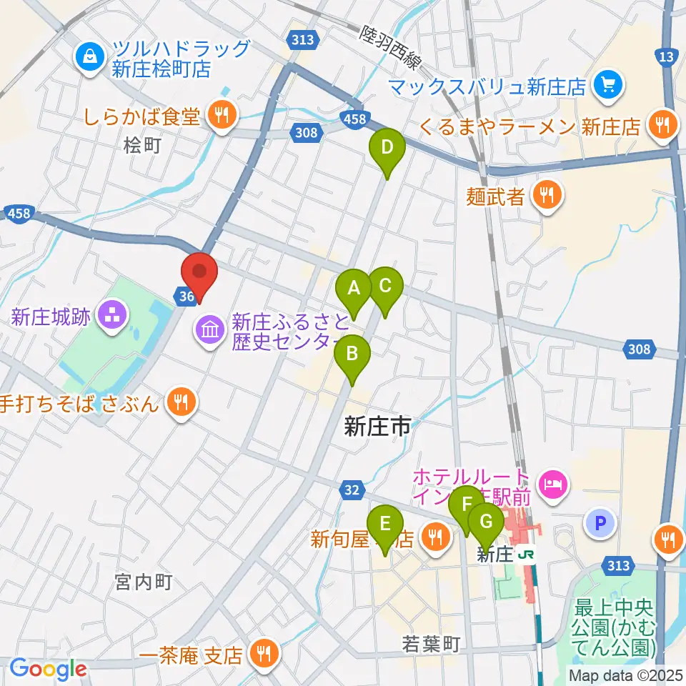 新庄市民文化会館周辺のカフェ一覧地図