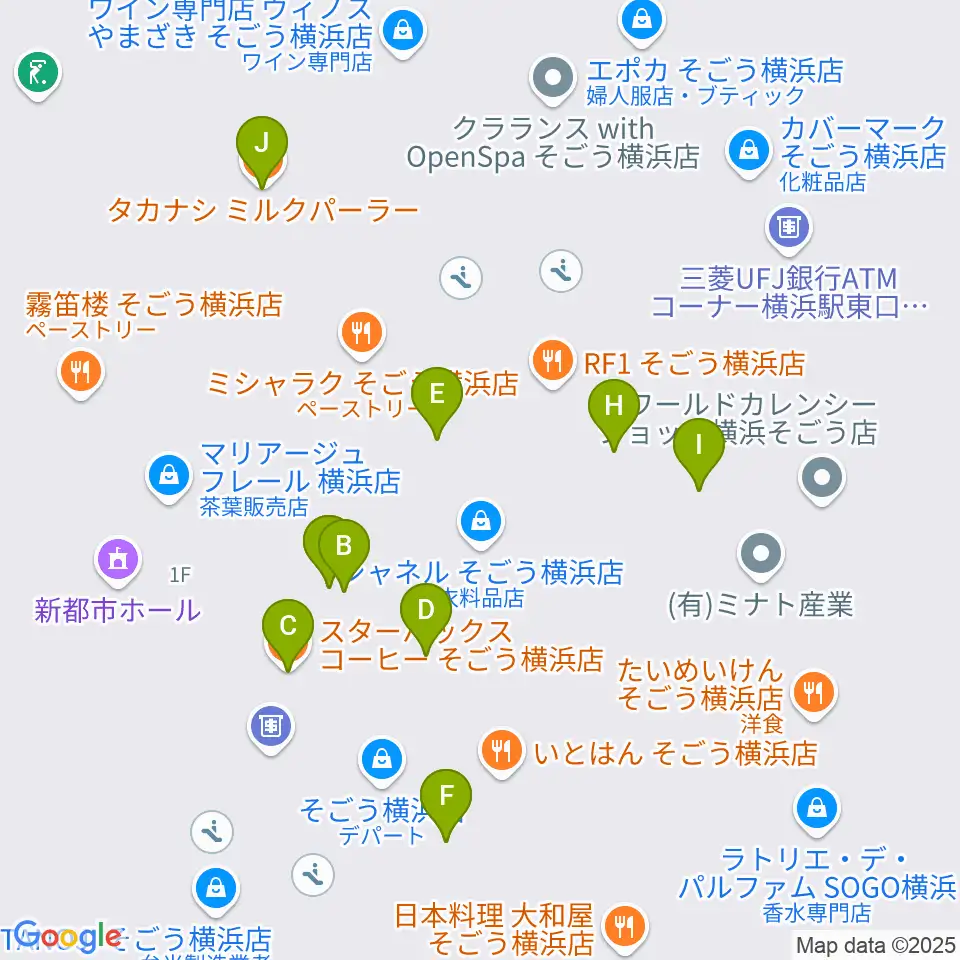 新都市ホール周辺のカフェ一覧地図