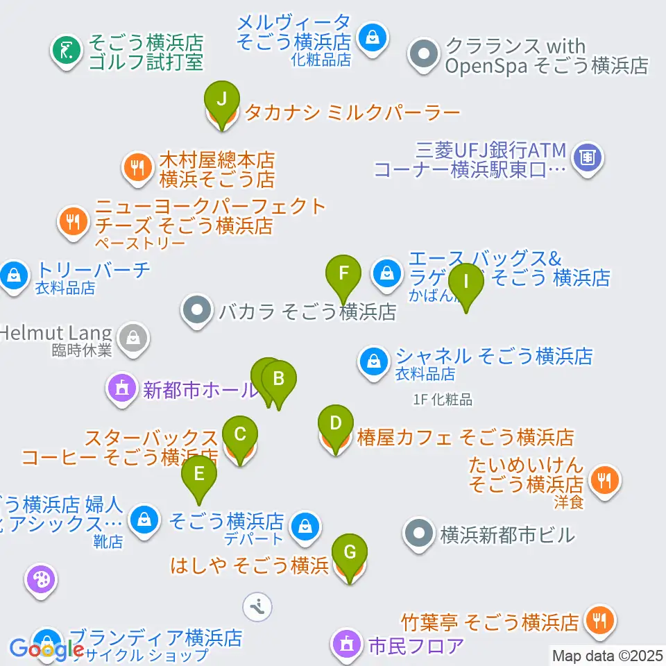 新都市ホール周辺のカフェ一覧地図