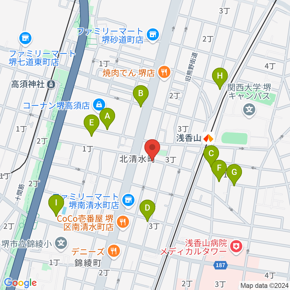 JwaGuitar音楽教室周辺のカフェ一覧地図