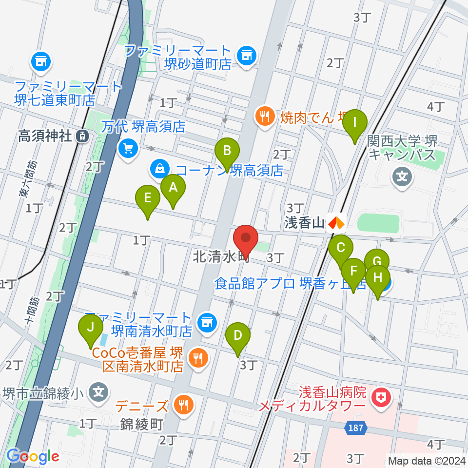 JwaGuitar音楽教室周辺のカフェ一覧地図