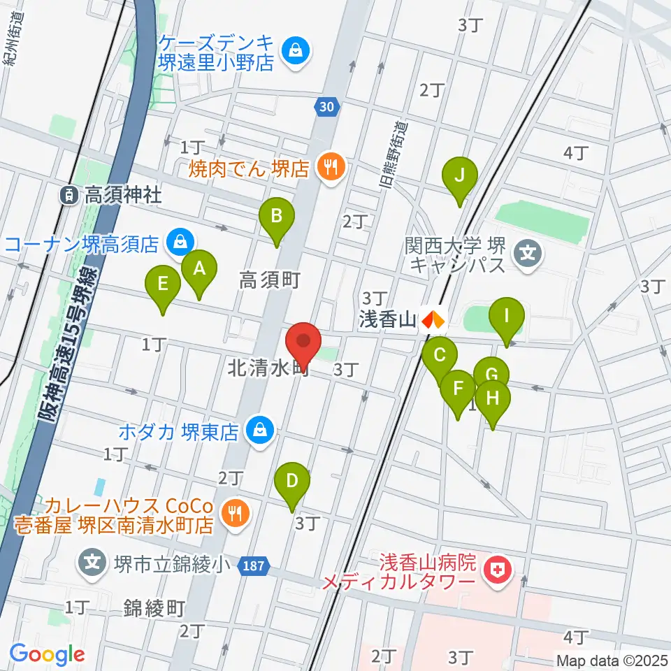 JwaGuitar音楽教室周辺のカフェ一覧地図