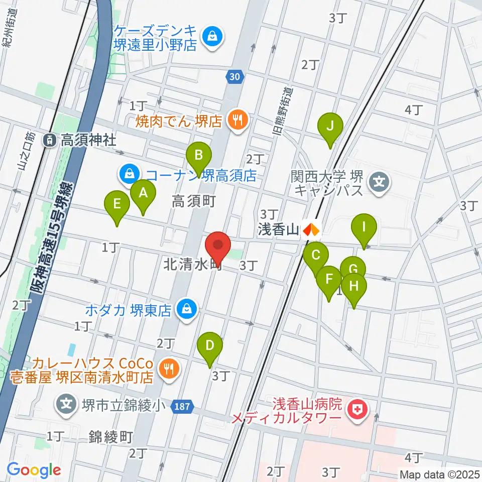 JwaGuitar音楽教室周辺のカフェ一覧地図