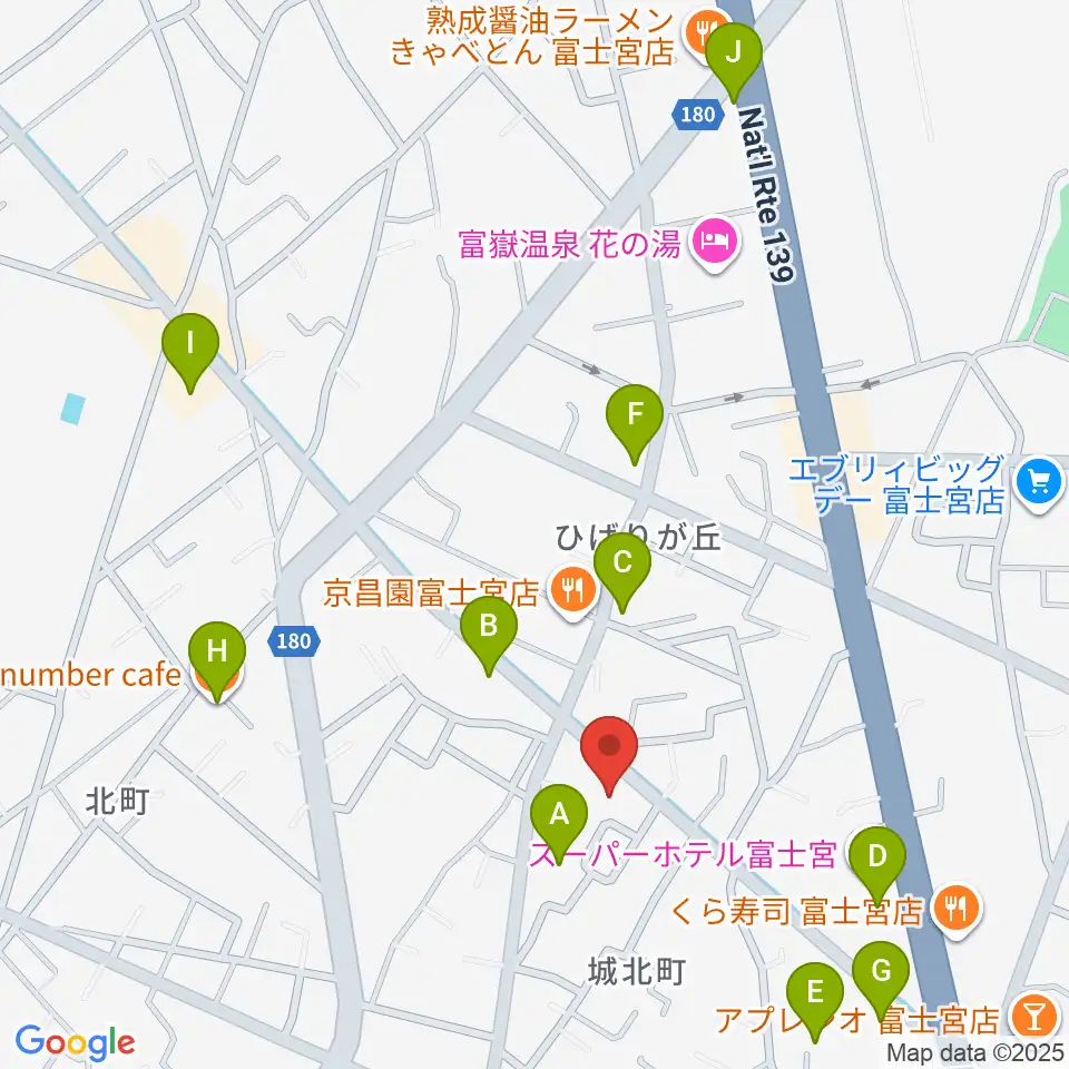 タンザワ楽器 富士宮音楽館周辺のカフェ一覧地図