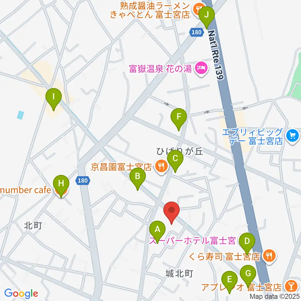 タンザワ楽器 富士宮音楽館周辺のカフェ一覧地図